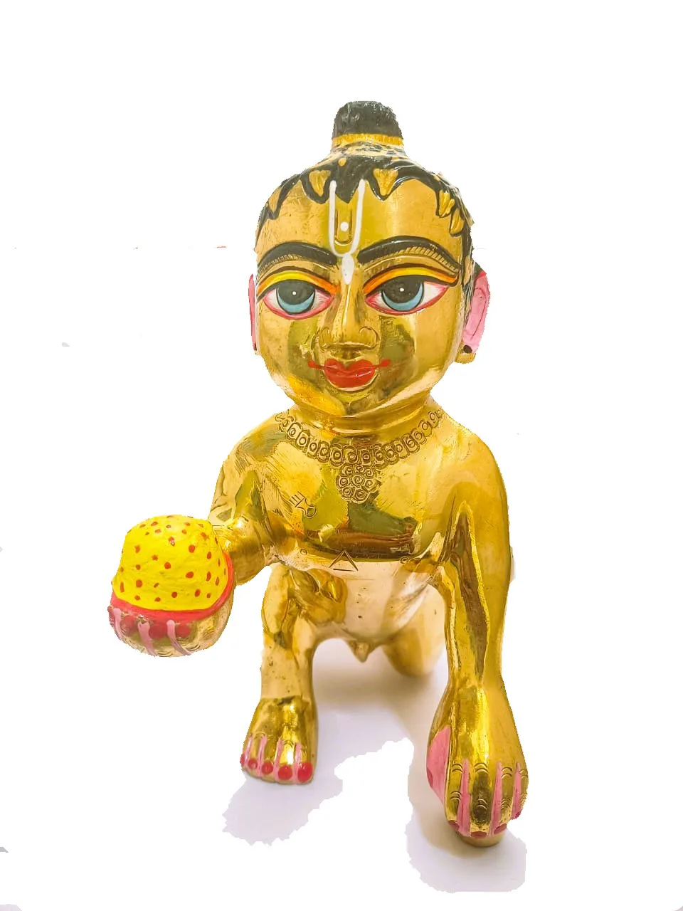 Golden Color Laddu Gopal With Beautiful Hairs, Height 10" Inches (Weight 3.400 Gram)
