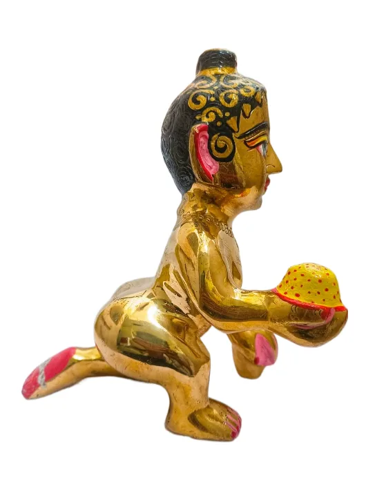 Mettal Golden Color Laddu Gopal, Height- 8"inches, Weight-2.390gram