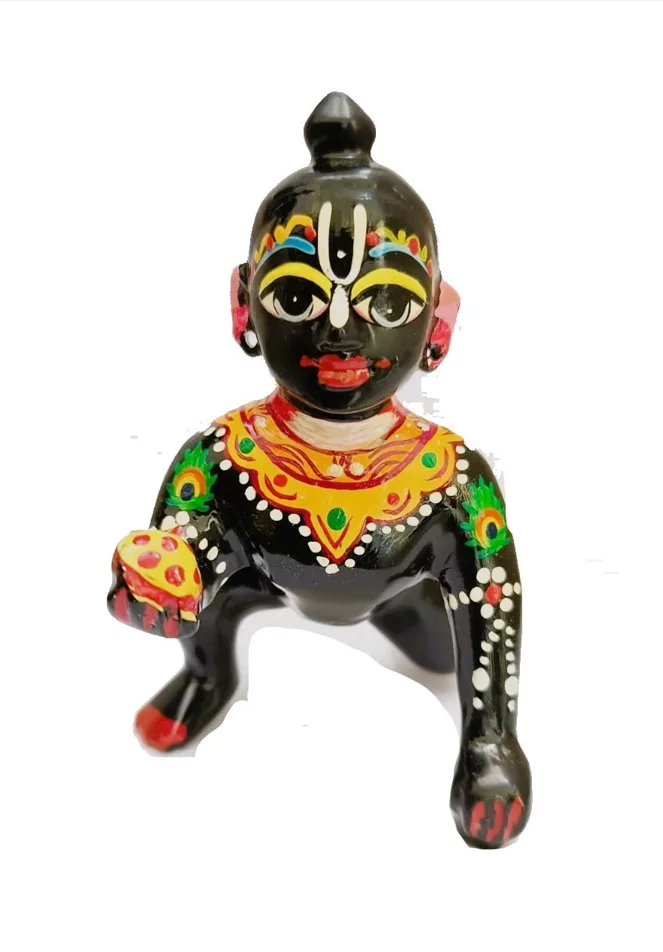 Black Laddu Gopal Murti/Idol for Gift, Worship Height 4'.5" inches (Weight 530gram)