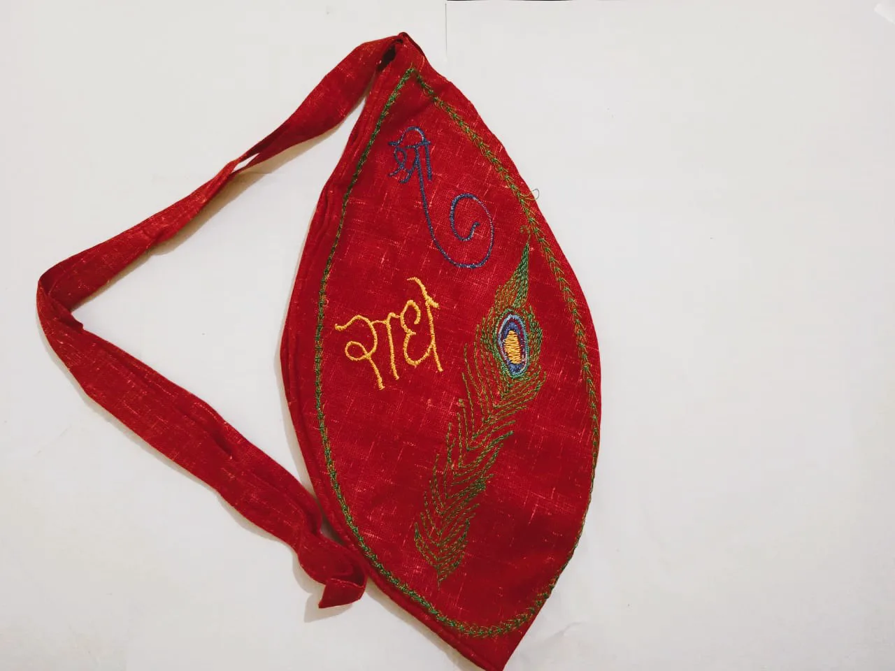 Radhe Krishna Bag to Carry Spiritual Books and Garland Also Embroidery Japa Bag (PURE RED)
