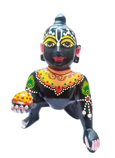 Black Color Laddu Gopal With Beautiful Makeup, Height 7'.5" Inches, Weight- 1.800gram